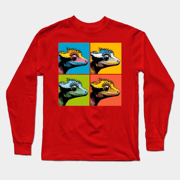 Pop Art Crested Gecko - Cool Lizard Long Sleeve T-Shirt by PawPopArt